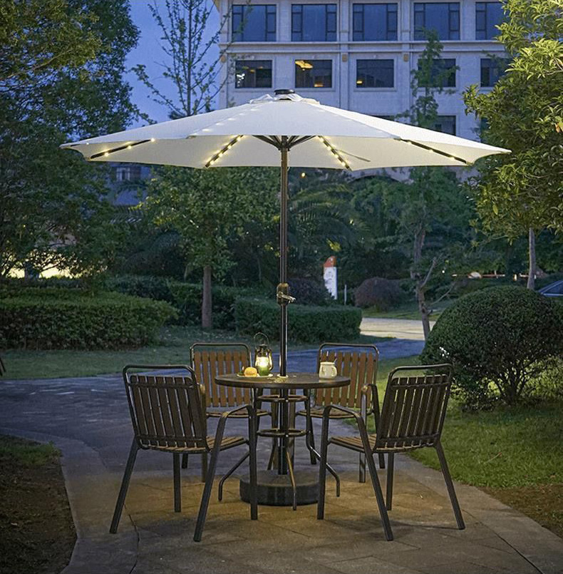 Outdoor Garden Sunshade Parasol Solar Patio Swings Umbrella Led Lights Parasol Carton Customized Logo Outdoor Furniture