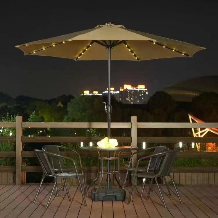 Outdoor Garden Sunshade Parasol Solar Patio Swings Umbrella Led Lights Parasol Carton Customized Logo Outdoor Furniture