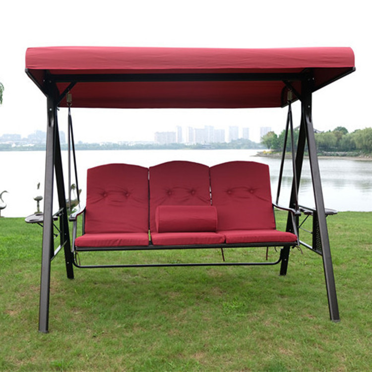 Outdoor Professional Garden Comfortable Metal Frame 3 Seater Canopy Swing Chair Garden Bench Lounger Bed