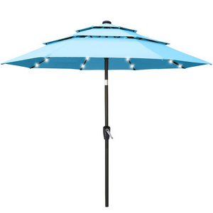 Best Selling Wholesale Restaurant Customized Center Pole Parasol Custom Print Market 3 Layer Parasol Umbrella