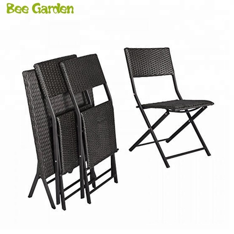 3PC Folding Round Table and Chair Bistro Set Rattan Wicker Outdoor Furniture