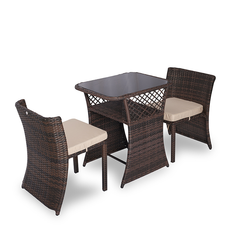 Wholesale French Rattan Wicker Patio Furniture Bistro Dining Sets with Cushioned Outdoor Garden Space Saving All Weather 3 Piece