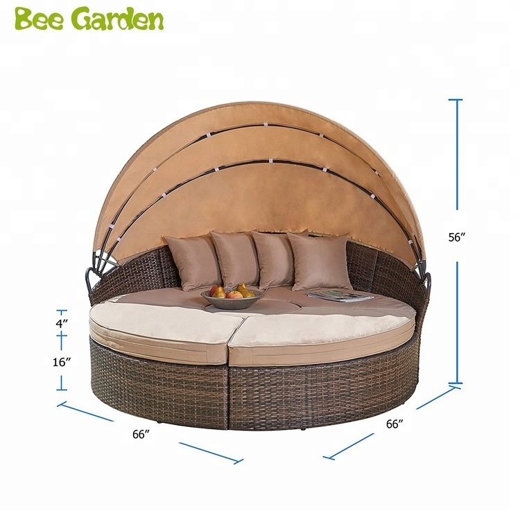 Outdoor Furniture General Use Round Sunbed Rattan Garden Canopy Daybed Canopy Bed Modern Contemporary Wooden Sofa Canopy Daybed