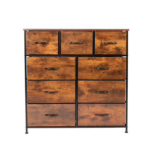 Dresser Storage Tower Drawers Bedroom Chest Foldable Non Woven Fabric with Wood Handle Brown Storage 