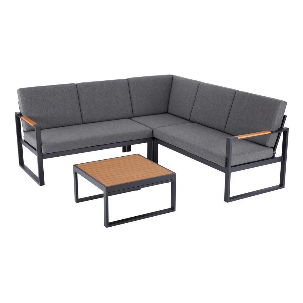 Indoor Patio Lounge Furniture Metal Aluminum Base Corner Garden Sofas Waterproof Sofa Sets Plastic Wood Modern L Shaped Outdoor