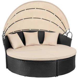 Backyard Waterproof Furniture Round Rattan Beach Patio Garden Outdoor Sofa Patio Round Daybed With Canopy