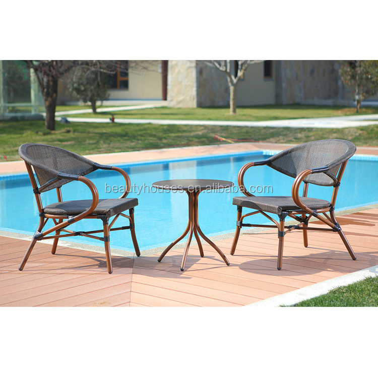 Stock Outdoor Furniture Modern Rattan Restaurant Patio Bamboo Chair with Aluminum Frame