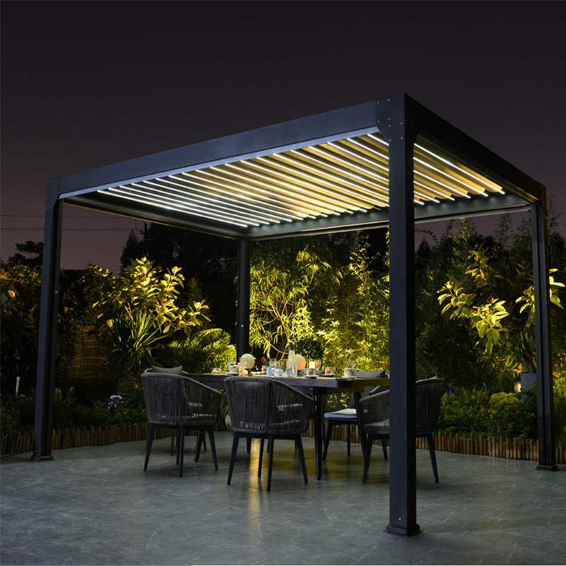 Garden Wholesale White Frame Grey Modern Outdoor Screened Aluminum Bioclimatic Pool Smart Sunc Pergola and Bbq With Led Light