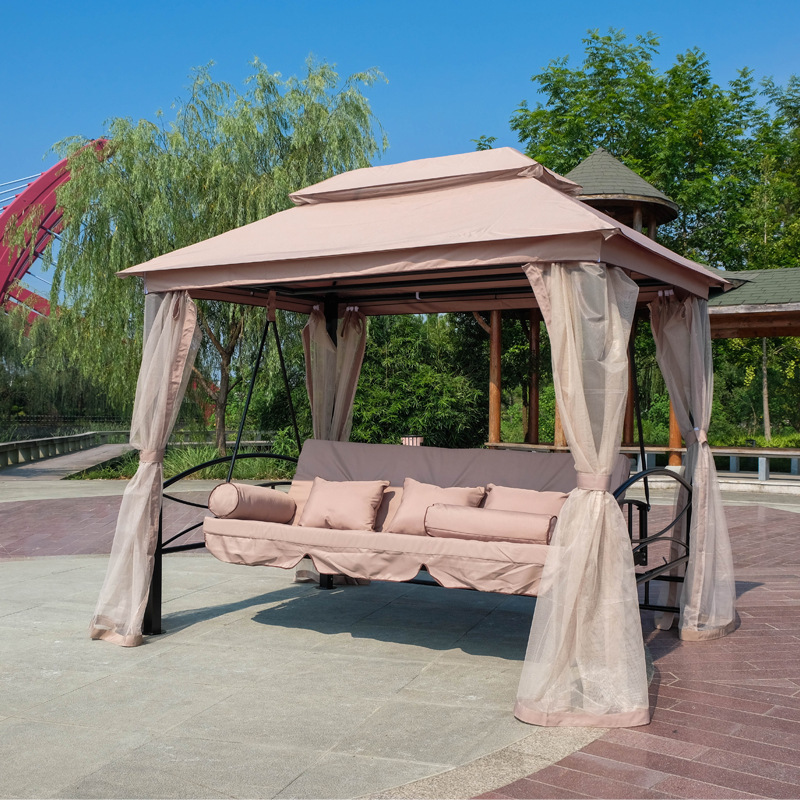 3 Seats Patio Gazebo Canopy Daybed Hammock Garden Patio Swing Chair Bed With Canopy Mosquito Net