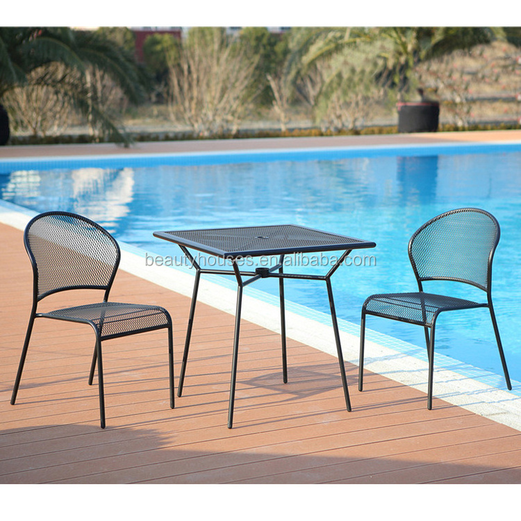 Stock Outdoor Pool Furniture 3 Piece Wrought Iron Table and Chairs Patio Deck Outdoor Bistro Cafe Furniture Set