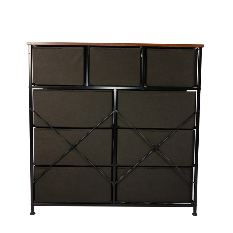 Dresser Storage Tower Drawers Bedroom Chest Foldable Non Woven Fabric with Wood Handle Brown Storage 