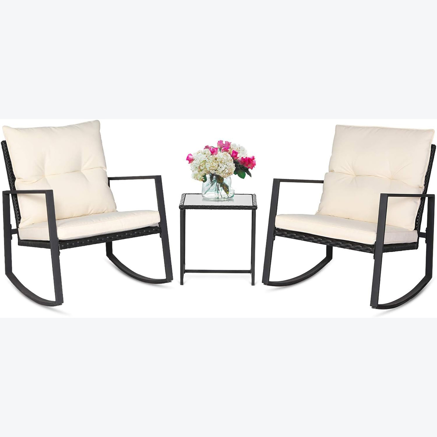 Modern Patio Furniture Outdoor Wicker Set Rattan Chair Patio Aluminum Waterproof Garden Rocking Chairs