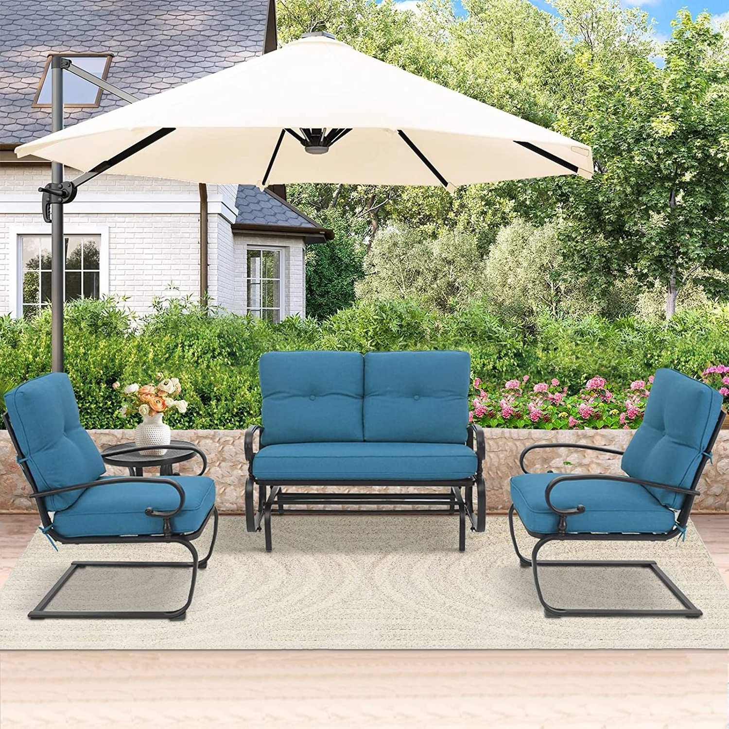 U.S. spot commodities 4Pcs Outdoor Metal Furniture Patio Conversation Sets Wrought Iron Outdoor Glider Chairs Sets