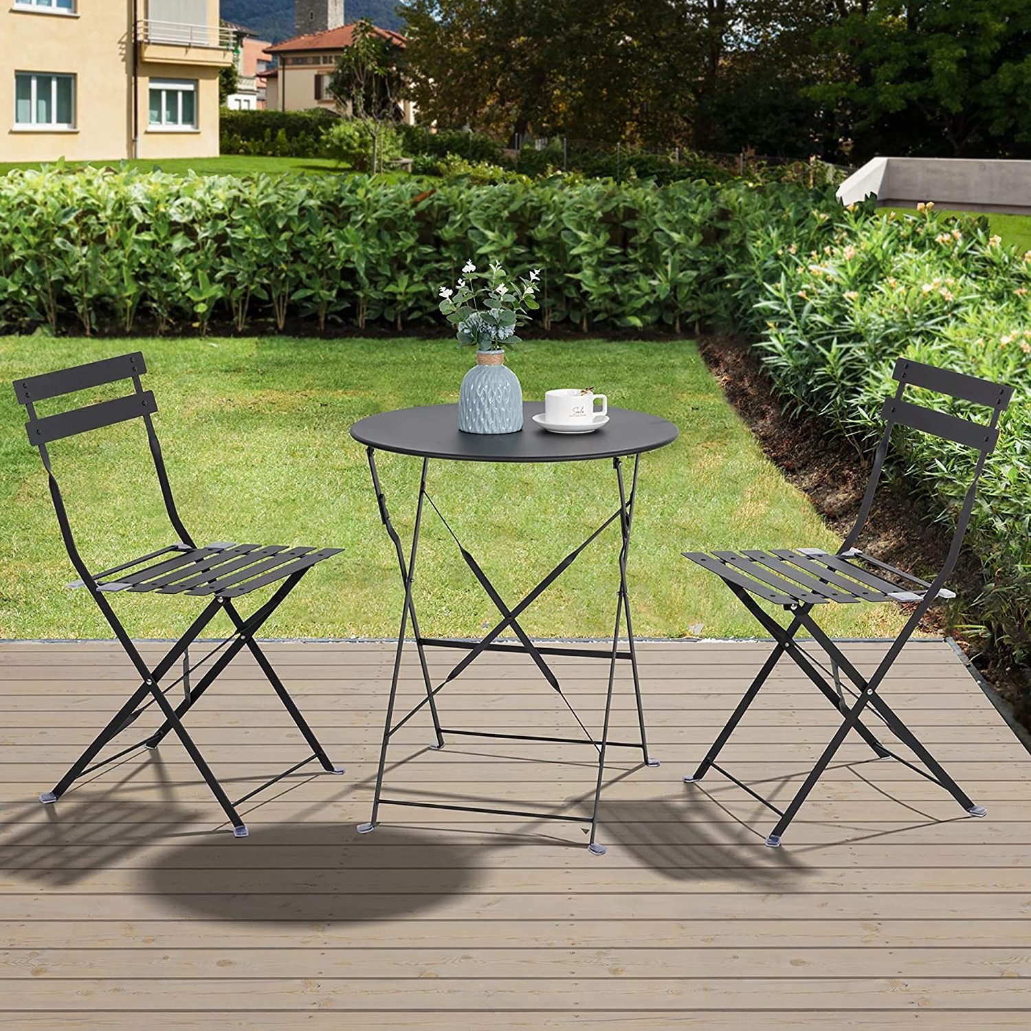 Black Bistro Set Foldable Patio Dining camping Table and Chairs Metal Folding Outdoor Patio Furniture Sets