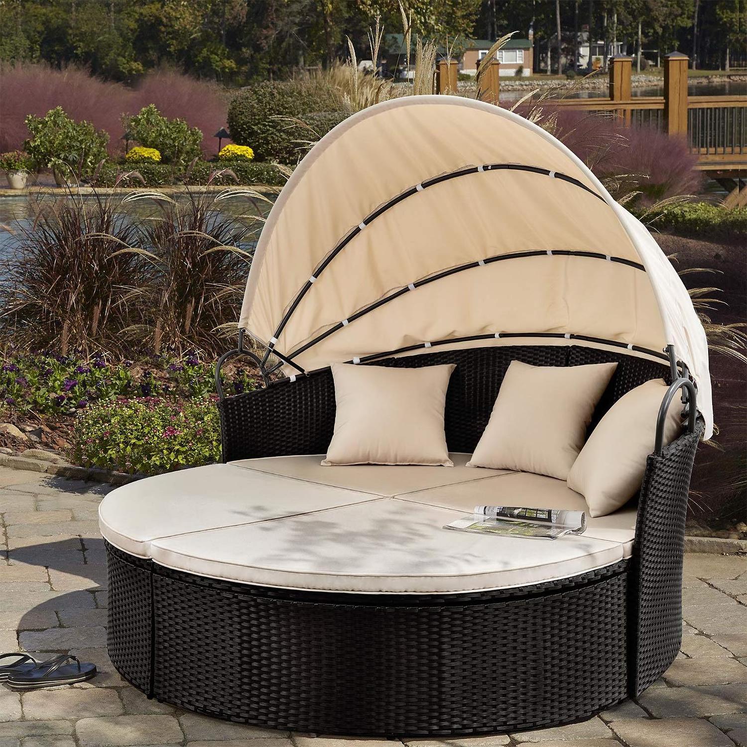 Backyard Waterproof Furniture Round Rattan Beach Patio Garden Outdoor Sofa Patio Round Daybed With Canopy