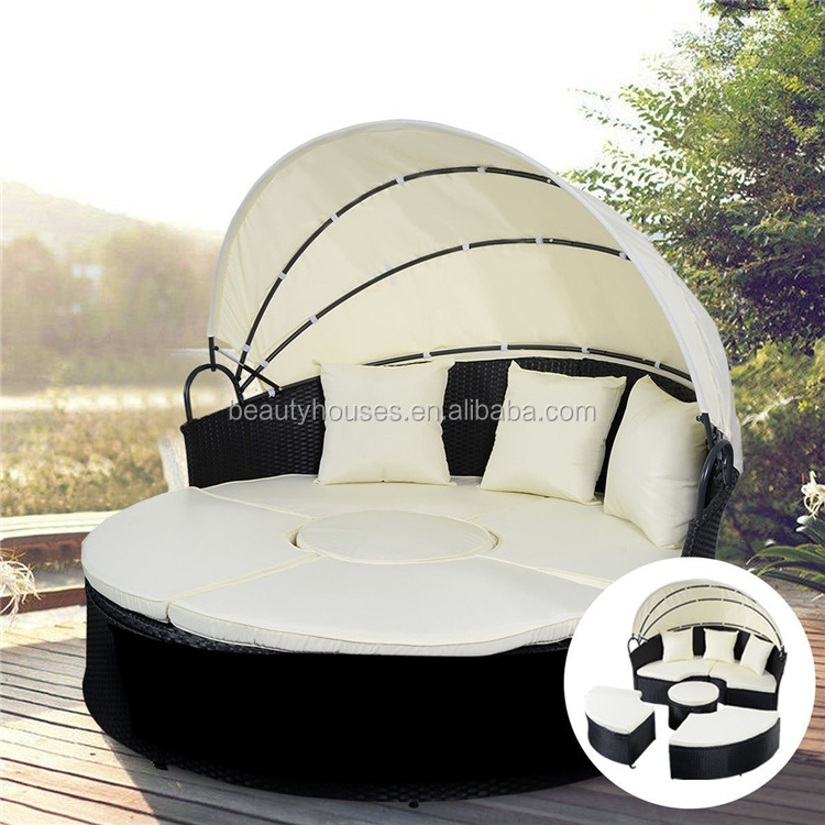 5pcs set KD steel wicker rattan round sofa bed