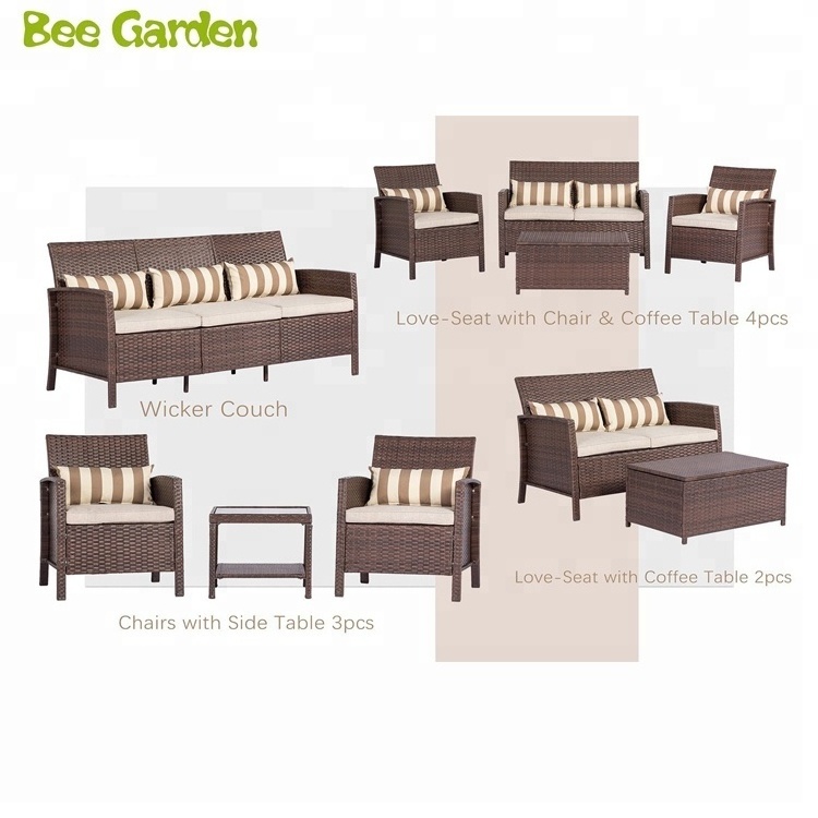 3 Pieces Outdoor Furniture Brown Wicker Bistro Set Garden Restaurant Rattan Furniture Chairs Patio Set Rattan Outdoor Furniture