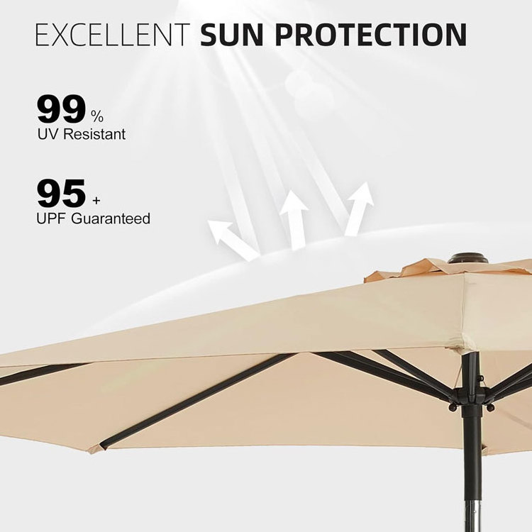 Outdoor Table Umbrella with Push Button Tilt and Crank Large Sun Umbrella with Sturdy Pole