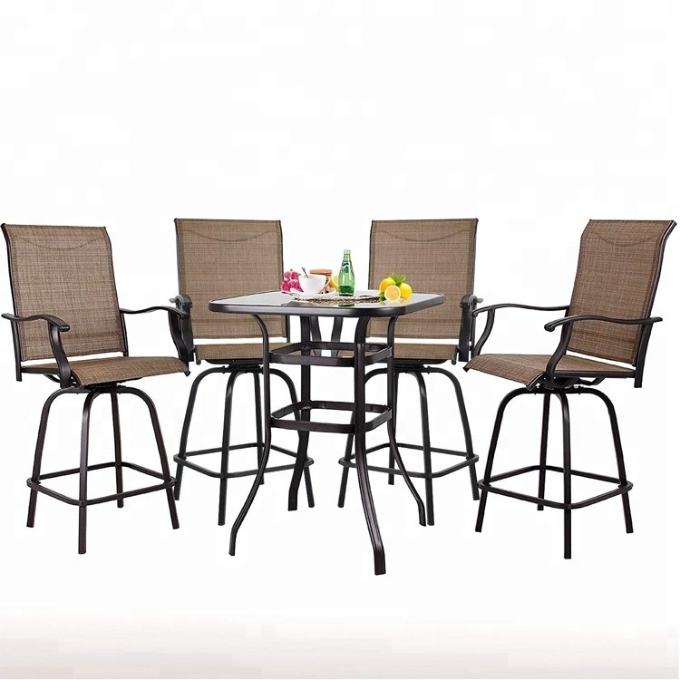 4 piece swivel bar chair height Patio outdoor furniture bar set with table