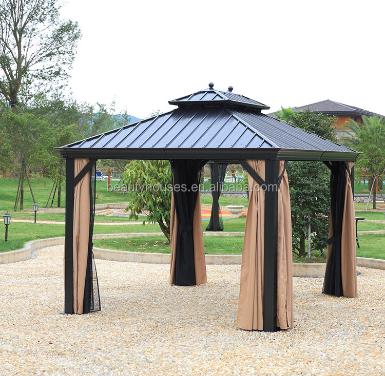 Top quality luxury steel top outdoor gazebo with sidewall