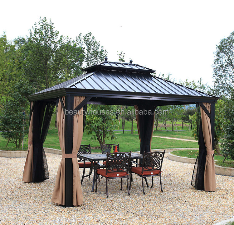 Top quality luxury steel top outdoor gazebo with sidewall