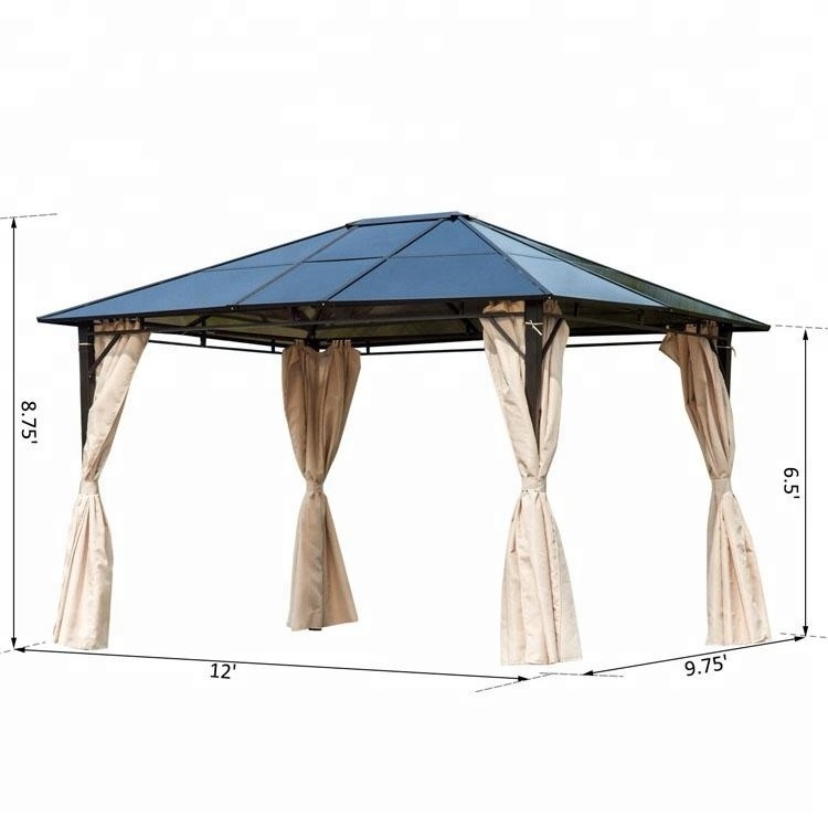 Outdoor Aluminum Hard Top Gazebo with Curtains