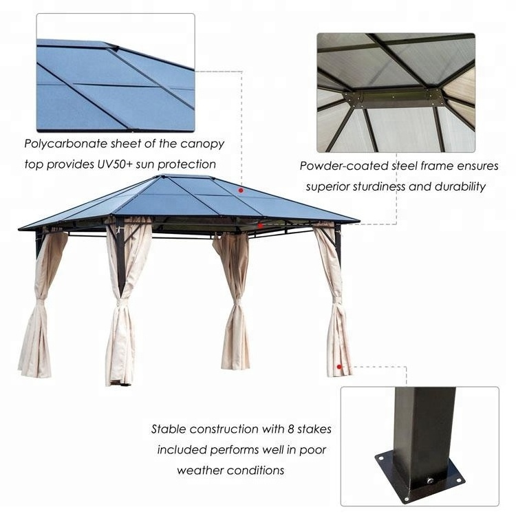 Outdoor Aluminum Hard Top Gazebo with Curtains