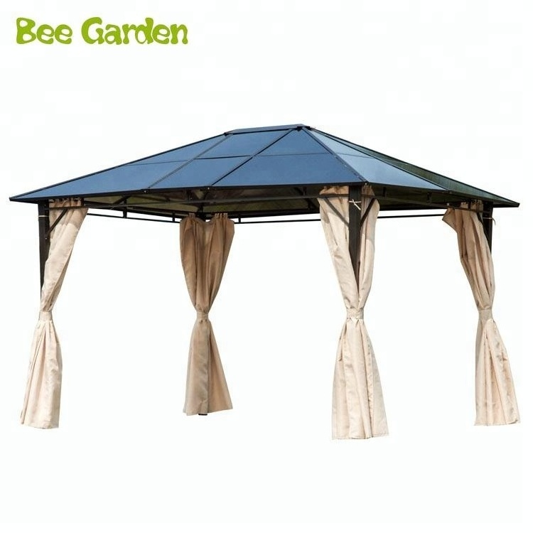 Outdoor Aluminum Hard Top Gazebo with Curtains