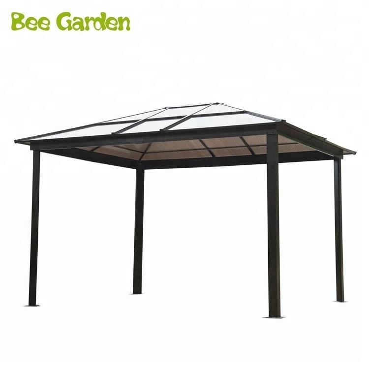 12' x 10' Outdoor Patio Canopy Party Beige Color Polycarbonate Sheet PC Board Gazebo with Curtains