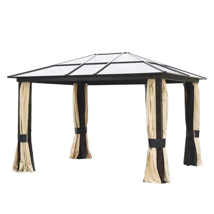 12' x 10' Outdoor Patio Canopy Party Beige Color Polycarbonate Sheet PC Board Gazebo with Curtains