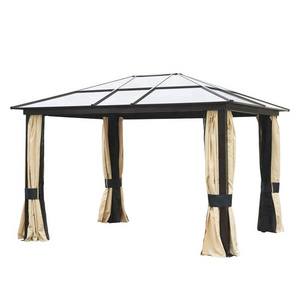 12' x 10' Outdoor Patio Canopy Party Beige Color Polycarbonate Sheet PC Board Gazebo with Curtains