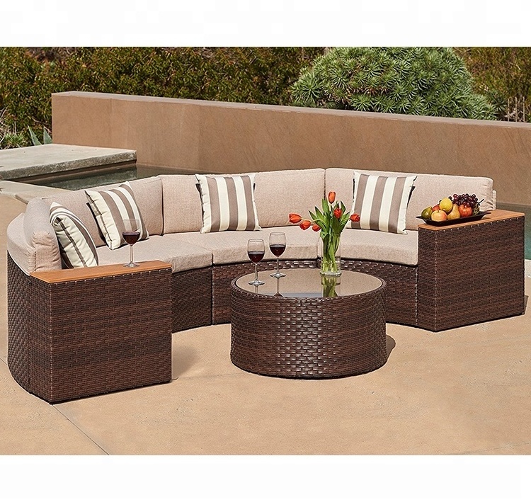 Modern Style Outdoor Rattan Patio Furniture Half Round Sectional Garden Sofa Set