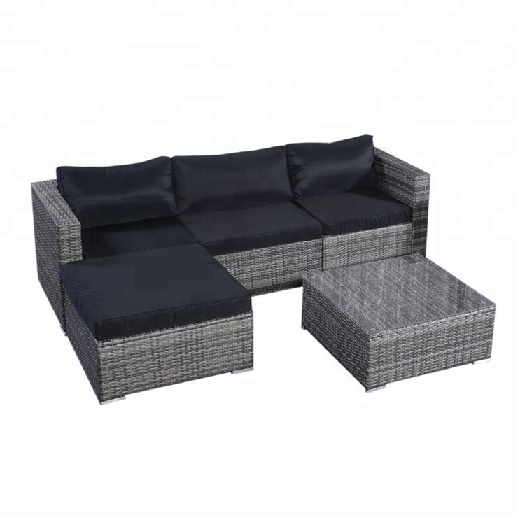 outdoor furniture L Shaped PE rattan garden 5 Piece Sectional sofa set Luxury Custom Patio Rattan Wicker Garden Set