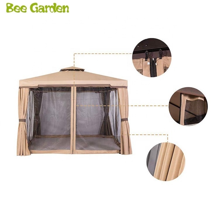 10' x 10' Beige Color All-Season Permanent Double Square Tops Outdoor Garden Gazebo with Vented Soft Canopy and Mosquito Netting