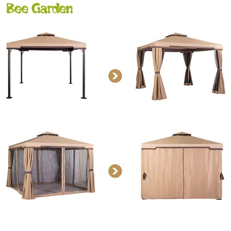 10' x 10' Beige Color All-Season Permanent Double Square Tops Outdoor Garden Gazebo with Vented Soft Canopy and Mosquito Netting