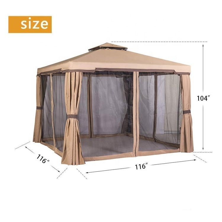 10' x 10' Beige Color All-Season Permanent Double Square Tops Outdoor Garden Gazebo with Vented Soft Canopy and Mosquito Netting