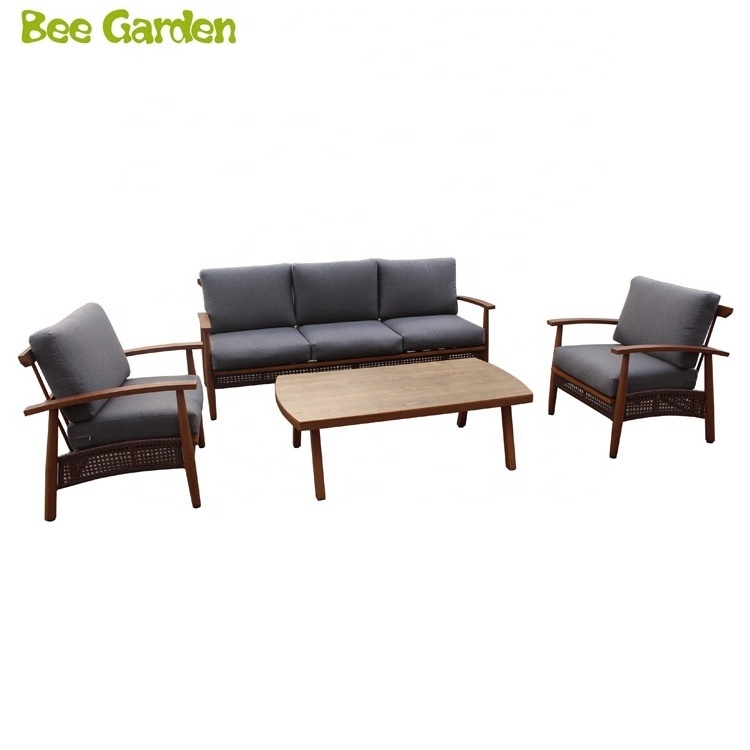 All Weather Garden Furniture Wooden Sectional Patio Sofa Set Living Room Couch Aluminum Outdoor KD in Stock Contemporary