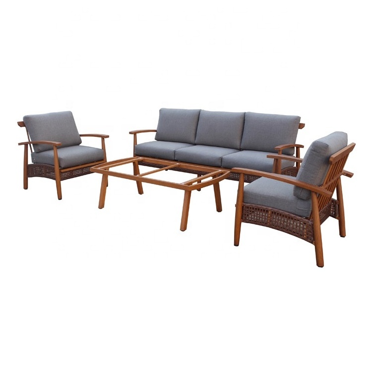 All Weather Garden Furniture Wooden Sectional Patio Sofa Set Living Room Couch Aluminum Outdoor KD in Stock Contemporary