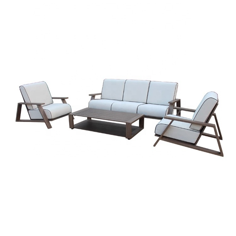 All Weather Garden Furniture Wooden Sectional Patio Sofa Set Living Room Couch Aluminum Outdoor KD in Stock Contemporary