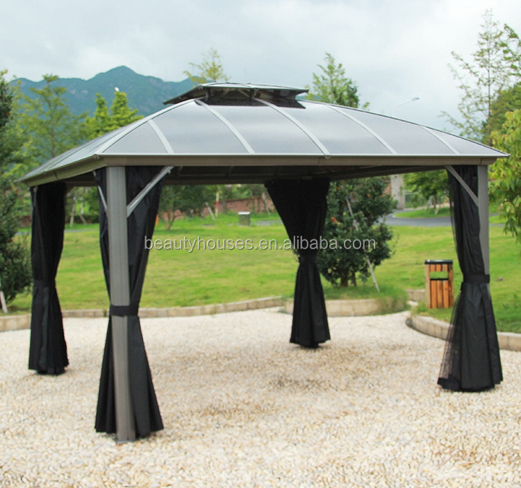 Outdoor Backyard gazebo Patio PC hard top Garden gazebo Tents Sunshade for Shade and Rain with Mosquito Net