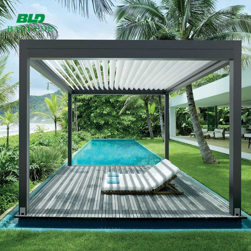 Outdoor Motorized Retractable Bioclimatic Pergola Waterproof Pavilion Pergola  Aluminum Garden Louvered Roof Pergola Kits