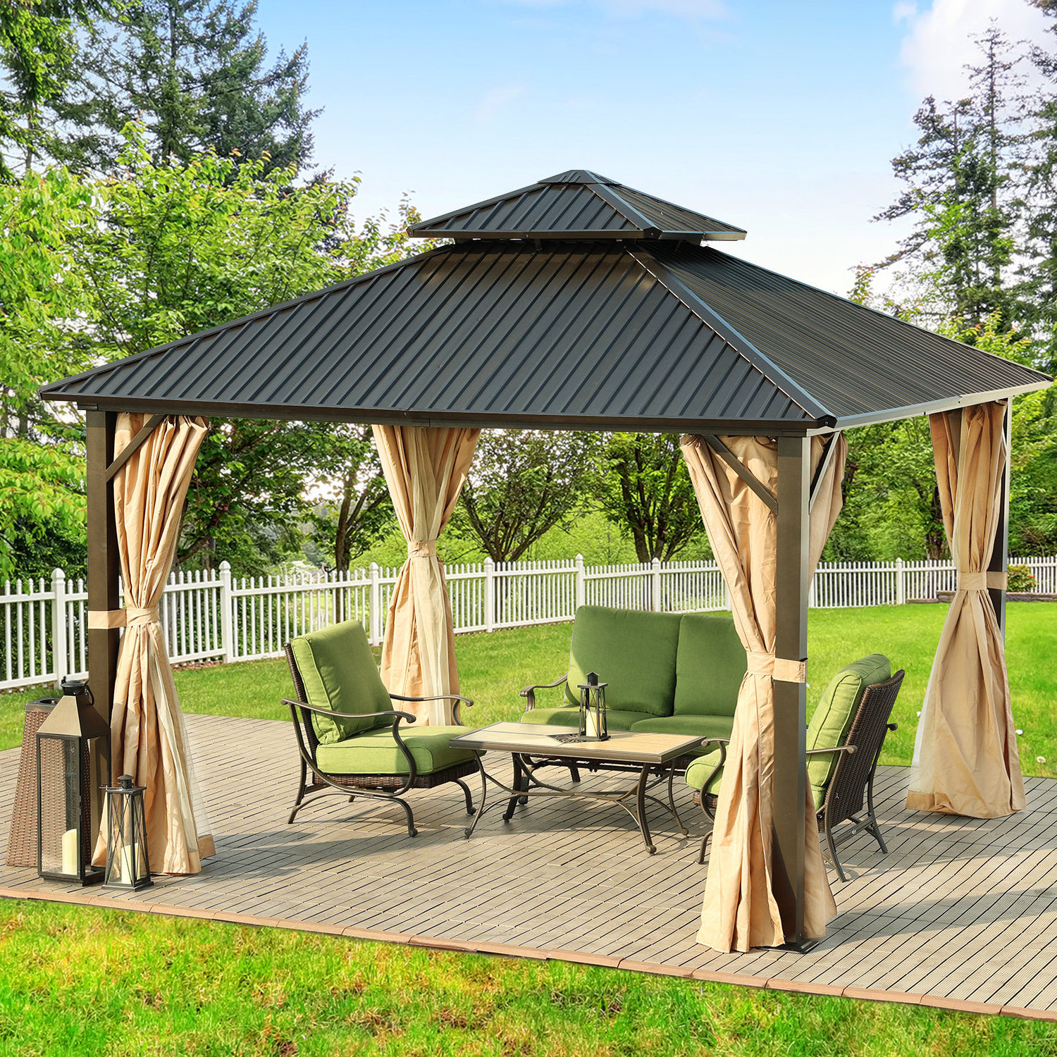 Solid Roof Aluminium Gazebo Outdoor Garden Gazebos Modern Party Galvanized Metal Roof 3.65*3.65M Luxury Aluminium Hardtop