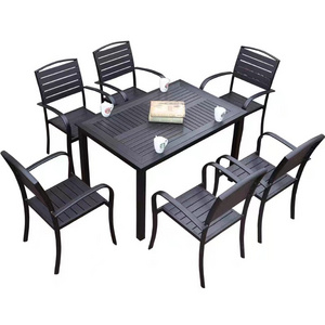 Outdoor Bistro Cafe Garden Furniture Wood Restaurant Dining Tables and Chairs Patio Table Sets Seats Plastic Contemporary 6 or 4