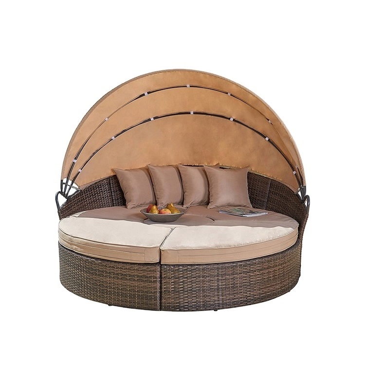 Outdoor Furniture General Use Round Sunbed Rattan Garden Canopy Daybed Canopy Bed Modern Contemporary Wooden Sofa Canopy Daybed