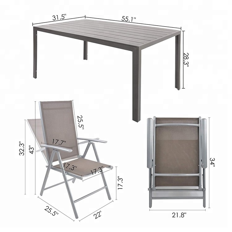 modern new style restaurant Outdoor Aluminum Furniture 5 Piece Patio garden dining set with Rectangular Dining Table