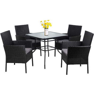 Rattan  Restaurant Table And Chairs Furniture 5-Piece Indoor Outdoor Wicker Patio Dining Sets With Cushions