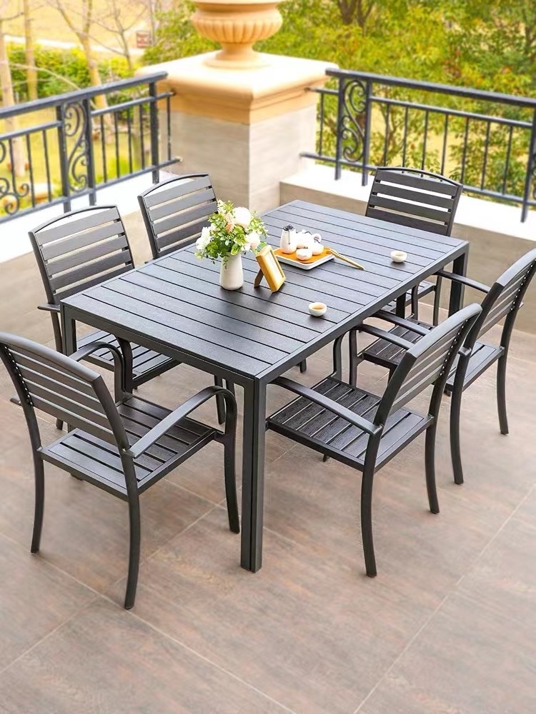 Outdoor Bistro Cafe Garden Furniture Wood Restaurant Dining Tables and Chairs Patio Table Sets Seats Plastic Contemporary 6 or 4