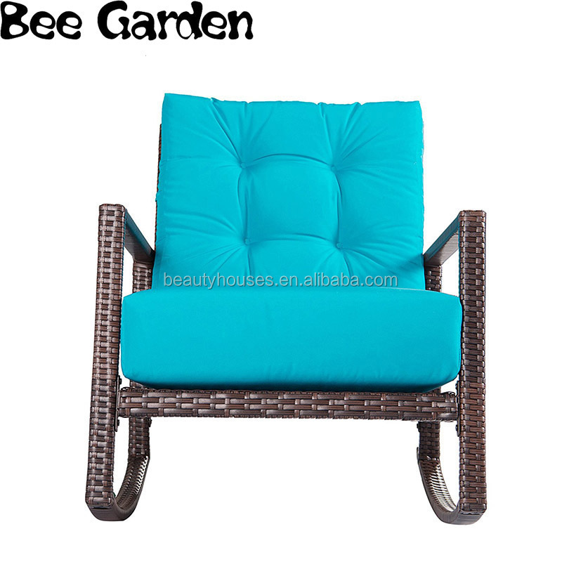 Cushioned Rattan Rocker Chairs Rocking Armchair Chairs Outdoor Patio Glider Lounge Wicker Chairs