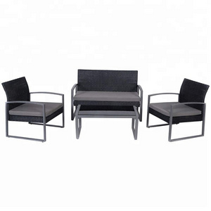 4 Pieces Garden Patio Furniture Sets Black Wicker Outdoor Funiture Set Steel Contemporary Other Furniture in Plastic