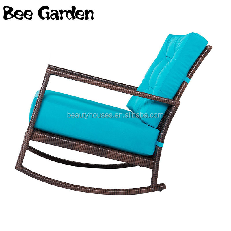 Cushioned Rattan Rocker Chairs Rocking Armchair Chairs Outdoor Patio Glider Lounge Wicker Chairs